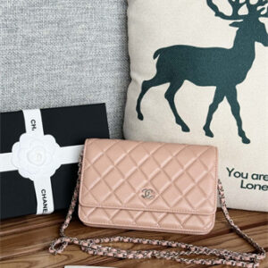 Chanel Wallet On Chain Lambskin Silver Tone Metal Pink AP0250