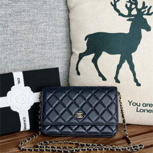 Chanel Wallet On Chain Lambskin Gold Tone Metal Navy AP0250