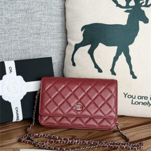 Chanel Wallet On Chain Lambskin Silver Tone Metal Burgundy AP0250