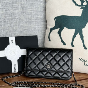 Chanel Wallet On Chain Lambskin Silver Tone Metal Black AP0250