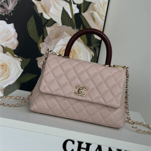 Chanel Small Coco Handle Bag Grained Calfskin Lt Gold Metal Pink A92990