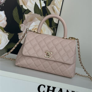 Chanel Small Coco Handle Bag Grained Calfskin Lt Gold Metal Pink A92990