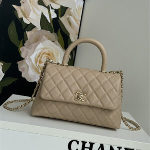 Chanel Small Coco Handle Bag Grained Calfskin Lt Gold Metal Beige A92990
