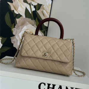 Chanel Small Coco Handle Bag Grained Calfskin Lt Gold Metal Beige A92990
