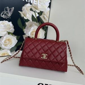 Chanel Small Coco Handle Bag Grained Calfskin Lt Gold Metal Burgundy A92990