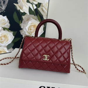 Chanel Small Coco Handle Bag Grained Calfskin Lt Gold Metal Burgundy A92990