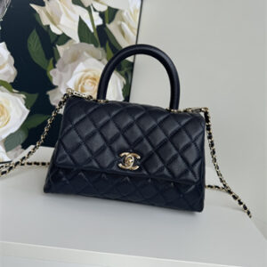 Chanel Small Coco Handle Bag Grained Calfskin Lt Gold Metal Black A92990