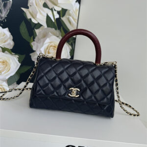 Chanel Small Coco Handle Bag Grained Calfskin Lt Gold Metal Black A92990