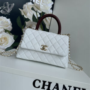 Chanel Small Coco Handle Bag Grained Calfskin Lt Gold Metal White A92990