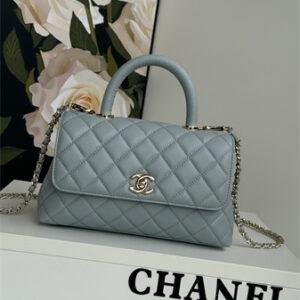 Chanel Small Coco Handle Bag Grained Calfskin Lt Gold Metal Blue A92990