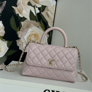Chanel Small Coco Handle Bag Grained Calfskin Lt Gold Metal Lt Pink A92990