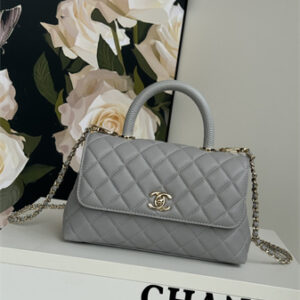 Chanel Small Coco Handle Bag Grained Calfskin Lt Gold Metal Grey A92990
