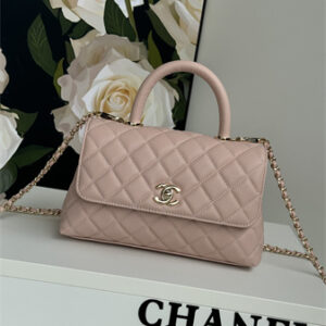 Chanel Small Coco Handle Bag Grained Calfskin Lt Gold Metal Pink A92990