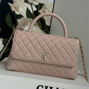 Chanel Large Coco Handle Bag Grained Calfskin Lt Gold Metal Pink A92991