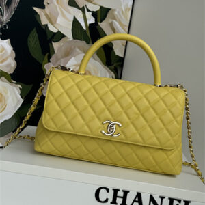 Chanel Large Coco Handle Bag Grained Calfskin Lt Gold Metal Yellow A92991