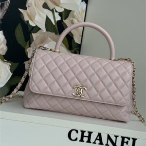 Chanel Large Coco Handle Bag Grained Calfskin Lt Gold Metal Lt Pink A92991