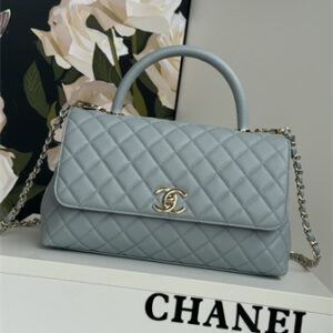 Chanel Large Coco Handle Bag Grained Calfskin Lt Gold Metal Blue A92991