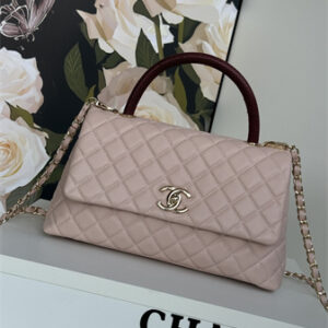 Chanel Large Coco Handle Bag Grained Calfskin Lt Gold Metal Pink A92991