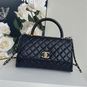 Chanel Large Coco Handle Bag Grained Calfskin Lt Gold Metal Black A92991
