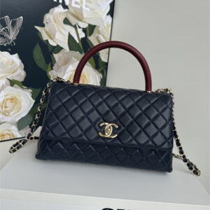Chanel Large Coco Handle Bag Grained Calfskin Lt Gold Metal Black A92991
