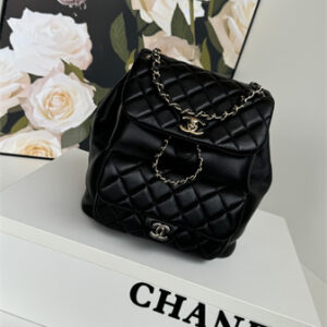 Chanel Duma Backpack Lambskin Gold Tone Metal Black AS3618