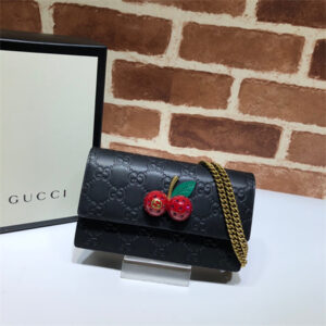 Gu.cci  GG Supreme Mini Bag Black Leather With Cherries 481291