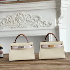 Hermes Kelly Mini II Bag Epsom Leather Craie/Mauve Pale/Gold  HS