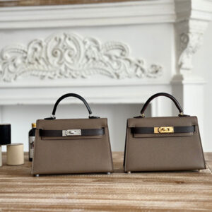 Hermes Kelly Mini II Bag Epsom Leather Etoupe/Ecorce/Black HS