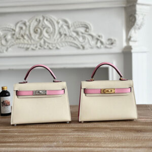 Hermes Kelly Mini II Bag Epsom Leather Craie/Mauve Sylvestre HS