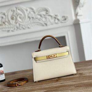 Hermes Kelly Mini II Bag Epsom Leather Craie/Jaune Poussin/Sesame HS