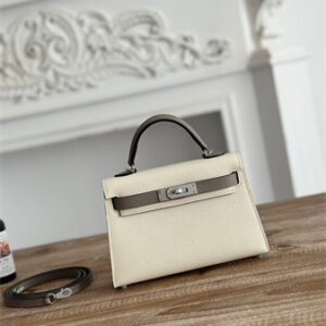 Hermes Kelly Mini II Bag Epsom Leather Craie/GrisAsphalte HS