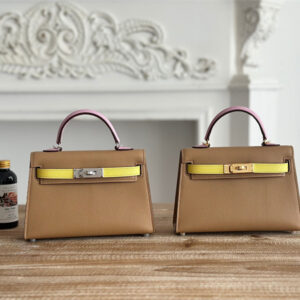 Hermes Kelly Mini II Bag Epsom Leather Chai/Lime/Mauve Sylvestre HS