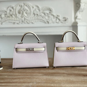 Hermes Kelly Mini II Bag Epsom Leather Mauve Pale/Craie HS