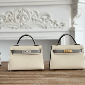Hermes Kelly Mini II Bag Epsom Leather Craie/Gris Glacier HS