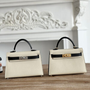 Hermes Kelly Mini II Bag Epsom Leather Craie/Black HS