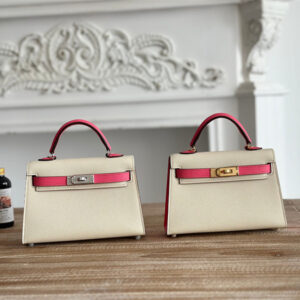 Hermes Kelly Mini II Bag Epsom Leather Craie/Lipstick Pink HS