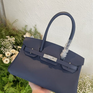 Bir.kin Shoulder Bag 29 Swift Leather Gold/Silver Tone Metal Deep Blue Color HS