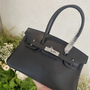 Bir.kin Shoulder Bag 29 Swift Leather Gold/Silver Tone Metal Black Color HS