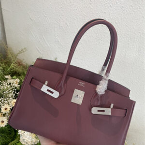 Bir.kin Shoulder Bag 29 Swift Leather Gold/Silver Tone Metal Burgundy Color HS