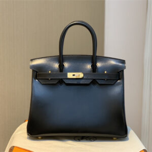 Bir.kin Bag Box Leather 25/30 Gold/Silver Hardware In Black HS