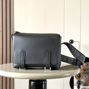 Loewe XS Military messenger bag in supple smooth calfskin and jacquard Black