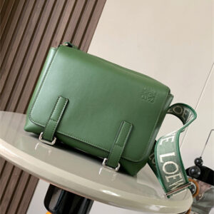 Loewe XS Military messenger bag in supple smooth calfskin and jacquard Hunter Green