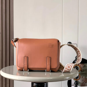 Loewe XS Military messenger bag in supple smooth calfskin and jacquard Hunter Brown