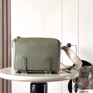 Loewe XS Military messenger bag in supple smooth calfskin and jacquard Khaki Green