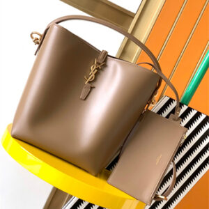 Y.S.L LE 37 In Shiny Leather Brown Bucket Bag