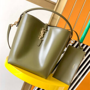 Y.S.L LE 37 In Shiny Leather Green Bucket Bag