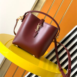 Y.S.L LE 37 Mini In Burgundy Shiny Leather Bucket Bag