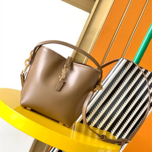 Y.S.L LE 37 Mini In Brown Shiny Leather  Bucket Bag
