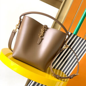 Y.S.L LE 37 Small In Burgundy Shiny Leather Brown Bucket Bag