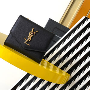 Y.S.L UPTOWN Compact wallet in grain de poudre leather Black